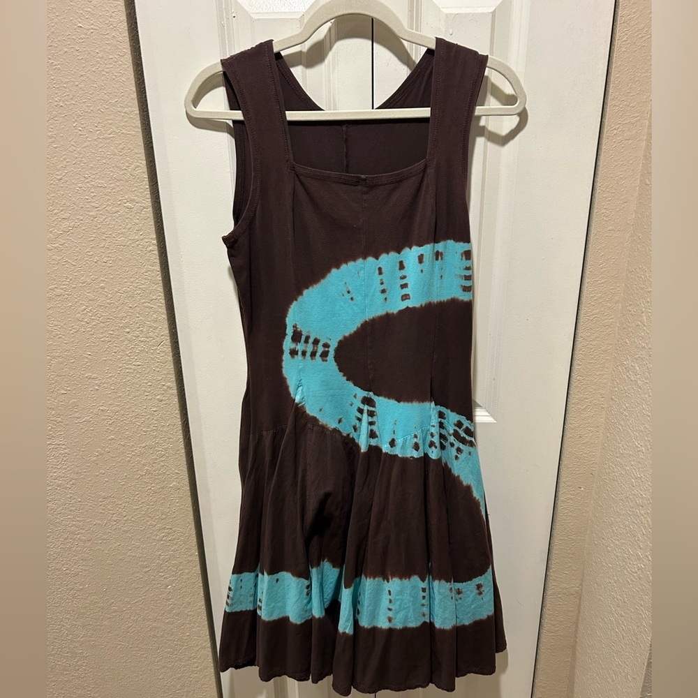 Luna Luz Tie Dye Square Neck Pleats Lagenlook Artsy Unique Hippie Fairy Dress,M